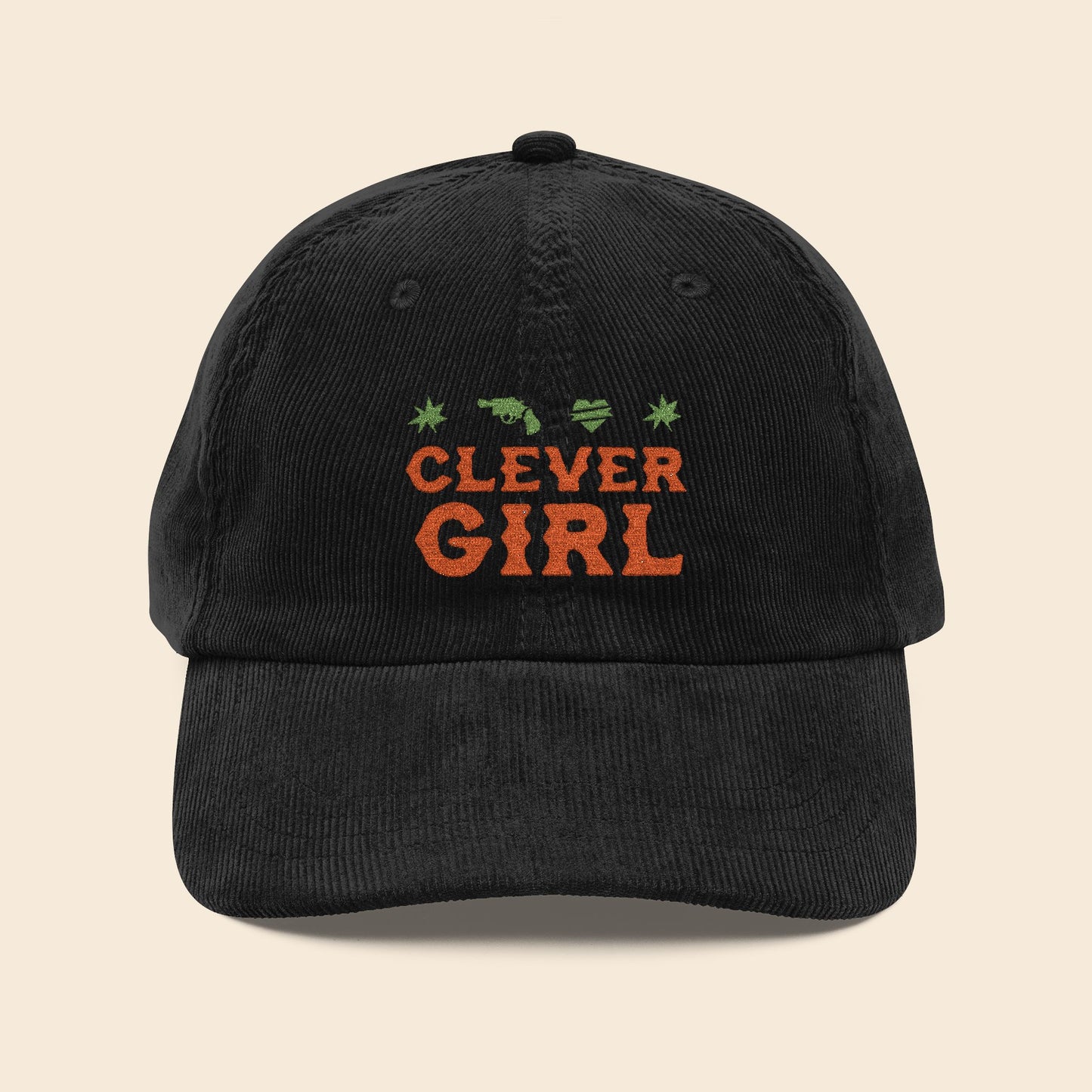 Clever Girl | Black Embroidered Corduroy Cap