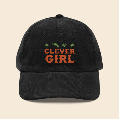 Clever Girl | Black Embroidered Corduroy Cap