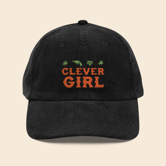 Clever Girl | Black Embroidered Corduroy Cap