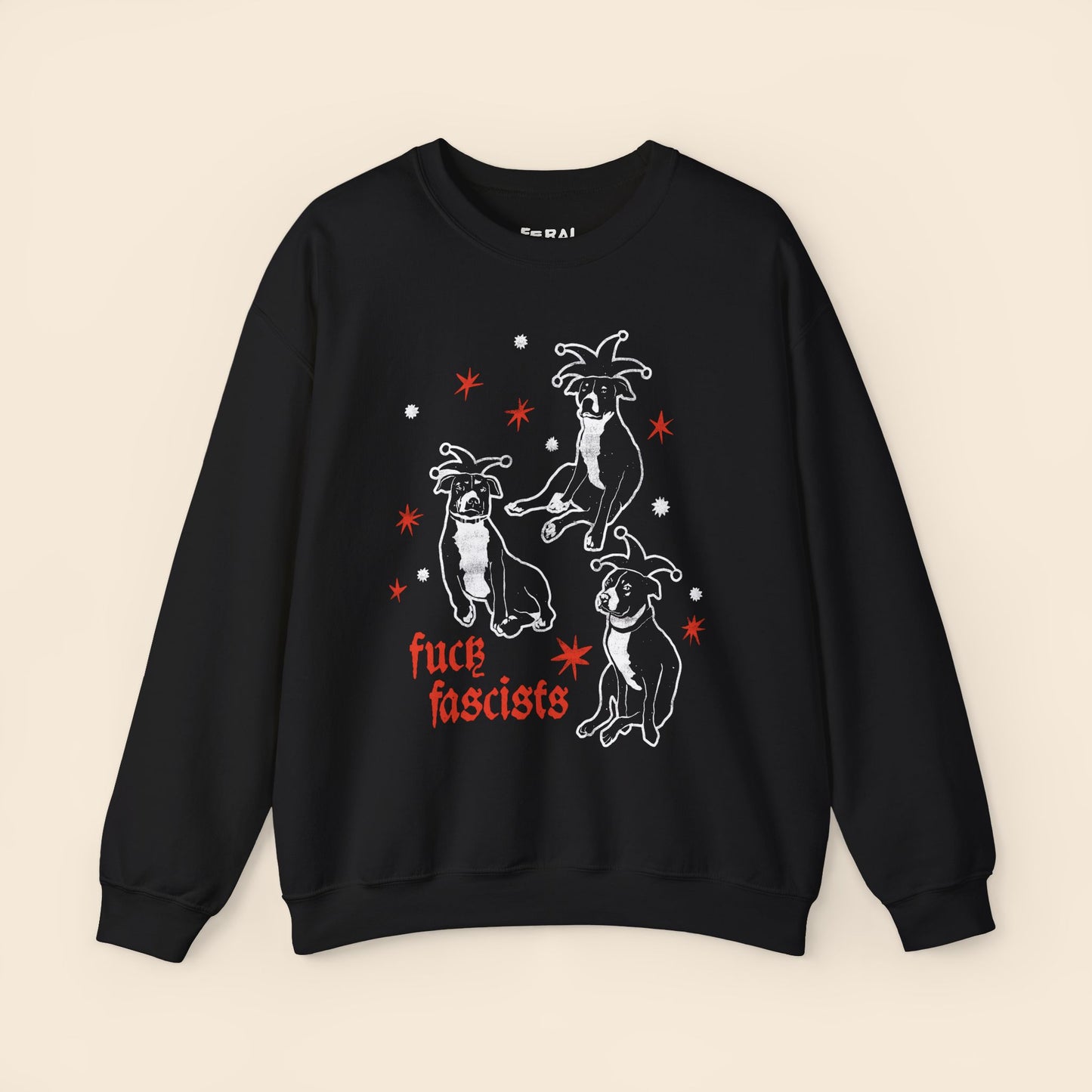 Fuck Fascists Pit Bull Jester | Unisex Crewneck