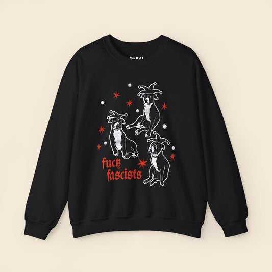 Fuck Fascists Pit Bull Jester | Unisex Crewneck