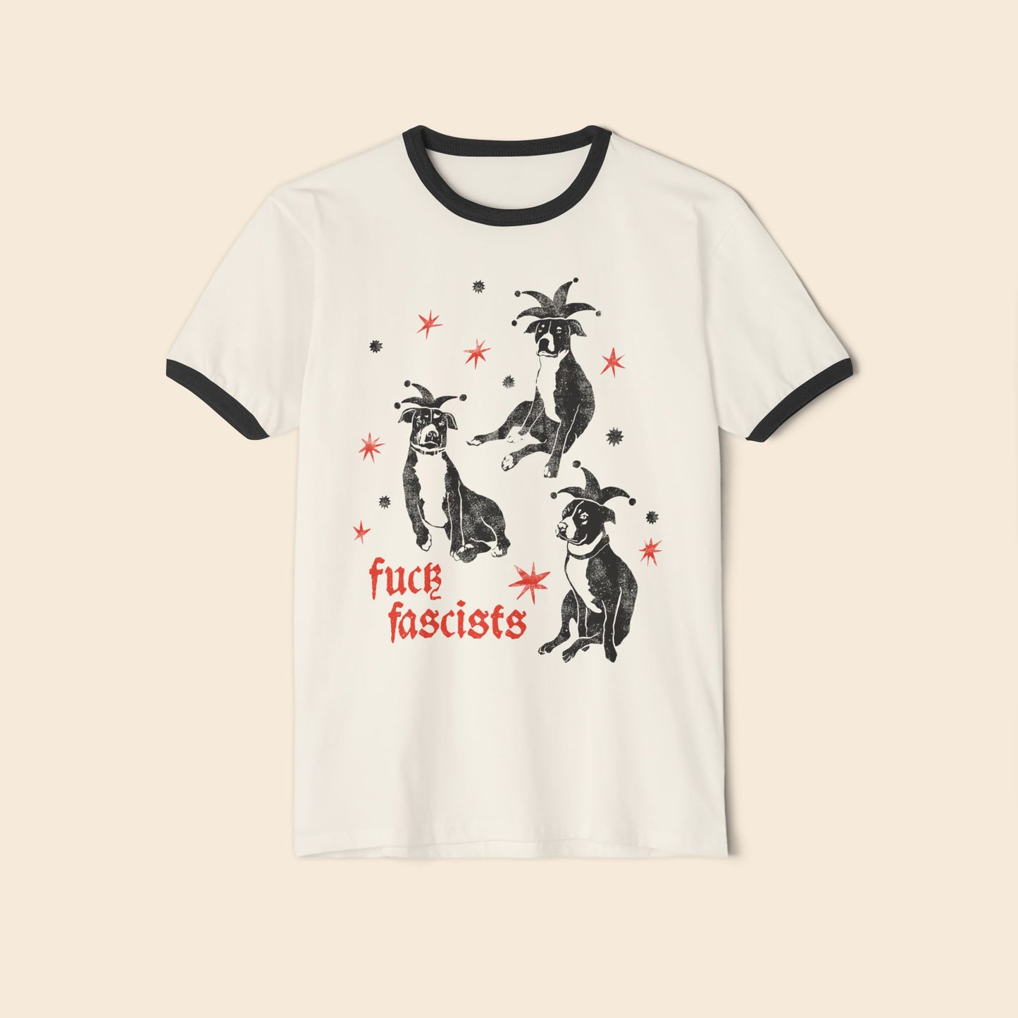 Fuck Fascists Pit Bull Jester  | Unisex Ringer T-Shirt