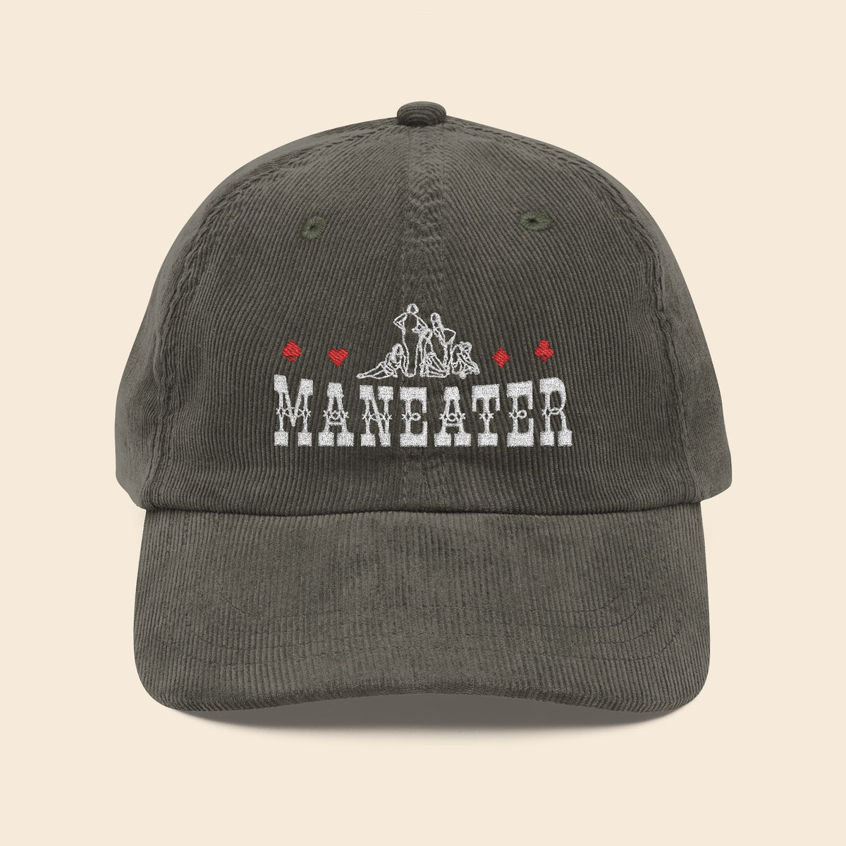ManEater Olive Grey | Embroidered Corduroy Cap