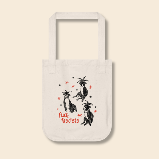 Fuck Fascists Pit Bull Jester | Graphic Organic Tote Bag