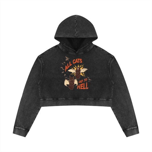 All Cats Go To Hell | Mineral Washed Crop Hoodie
