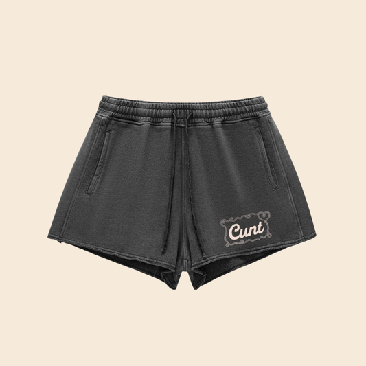 Cunt | Snow Washed Raw Edge Drawstring Shorts